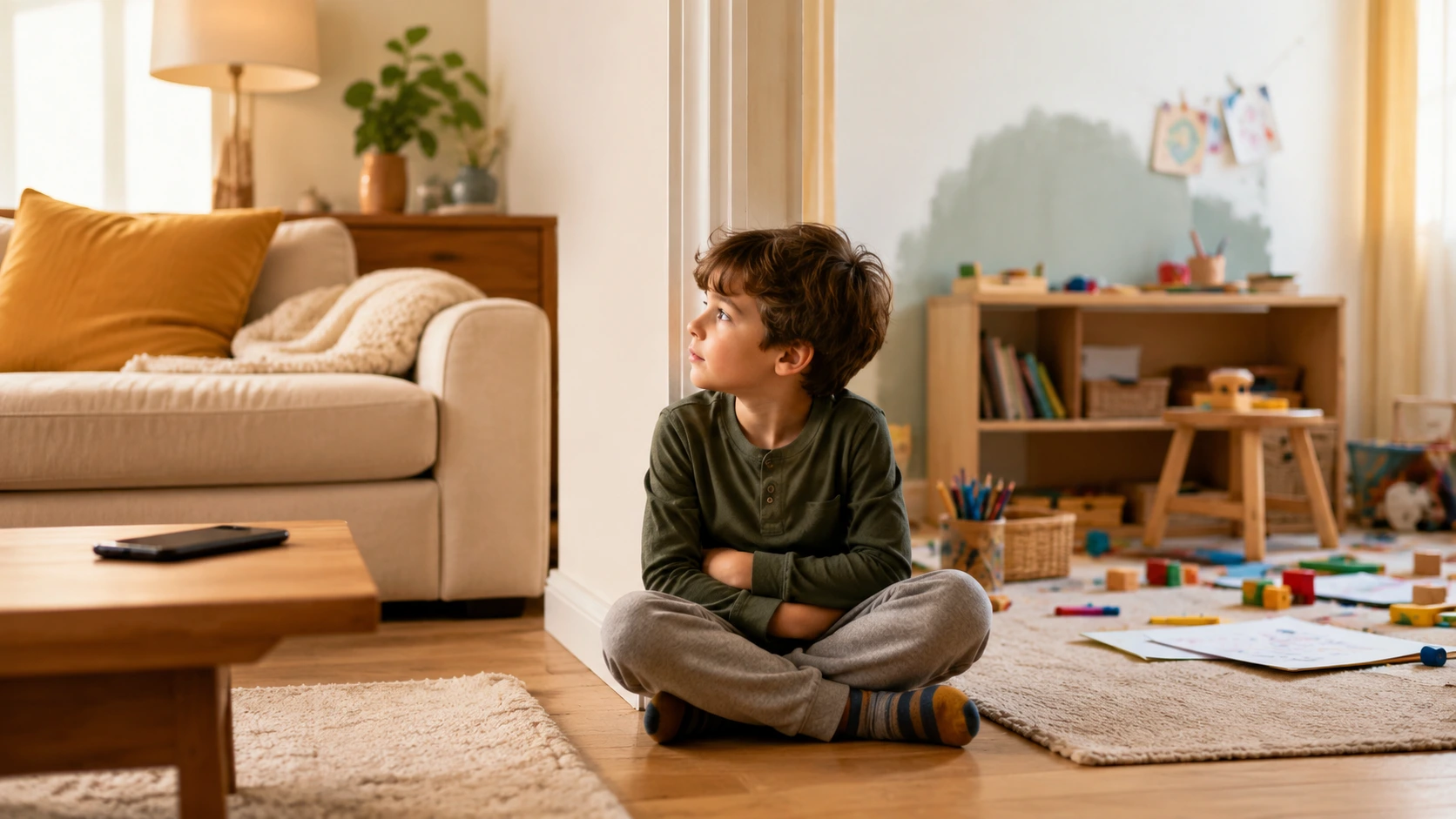 Gemütliches Kinderzimmer mit kreativer Spielecke ohne Bildschirm