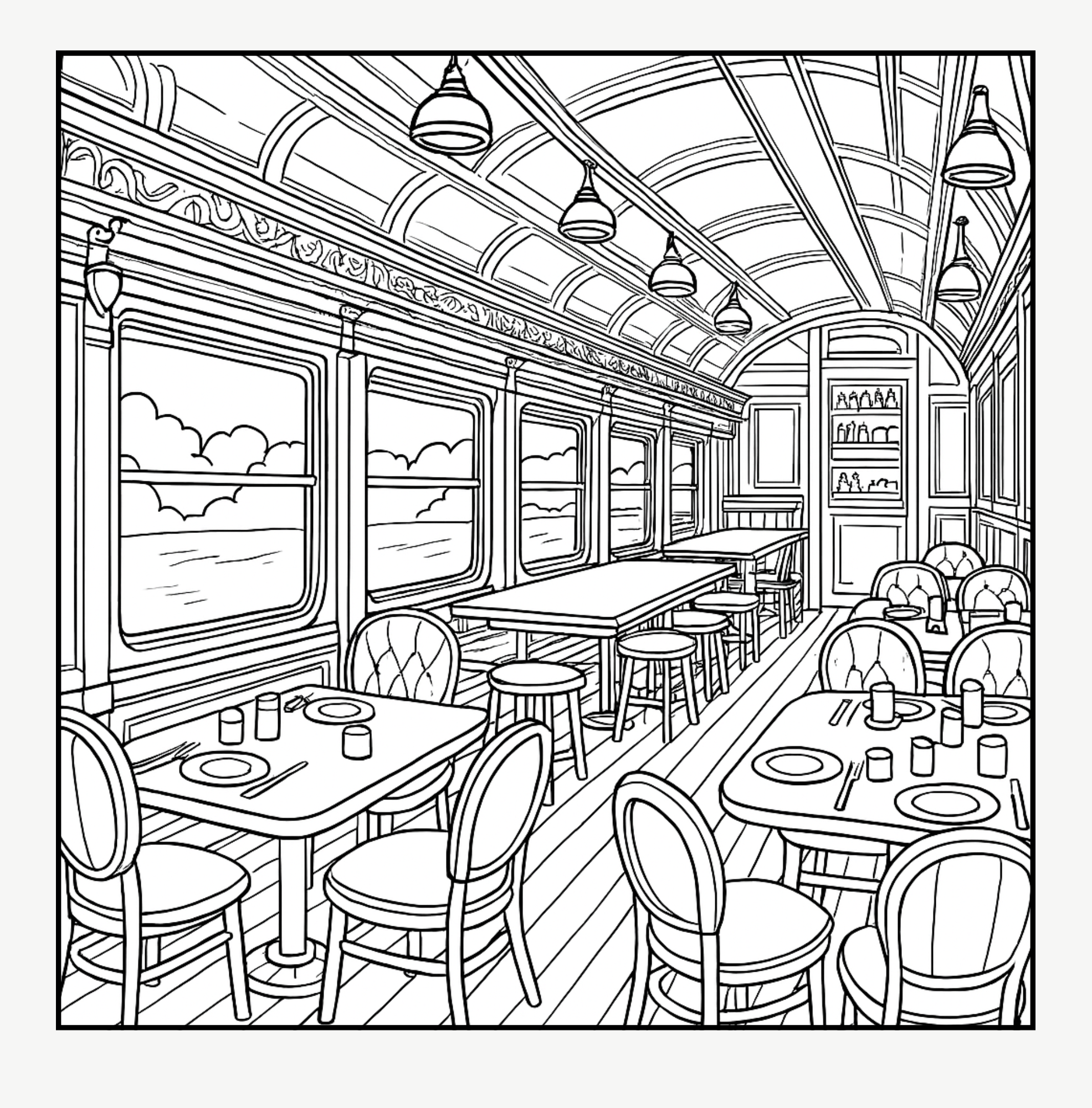Zug Motiv zum Ausmalen mit ICE, S-Bahn oder klassischer Lokomotive