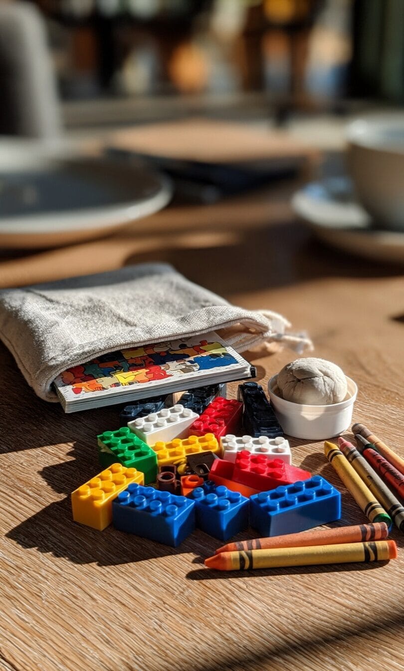 Notfall-Set für Restaurant mit Mini-Buch, LEGO, Knete und Buntstiften