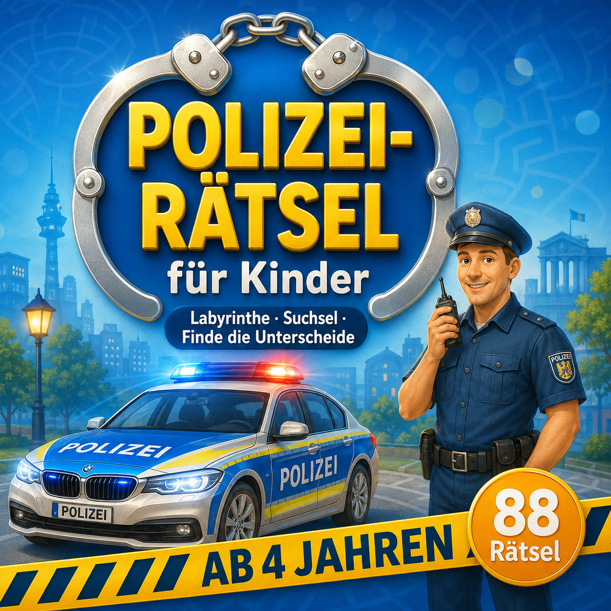 Polizei-Rätsel- und Mitmachbuch für Kinder ab 4 Jahren mit 88 Aufgaben