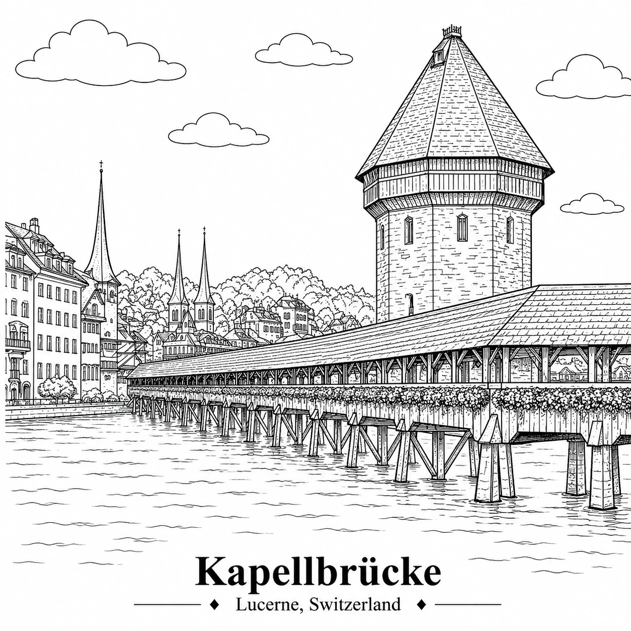 Wahrzeichen der Welt Ausmalbild für Erwachsene mit Architekturmotiv