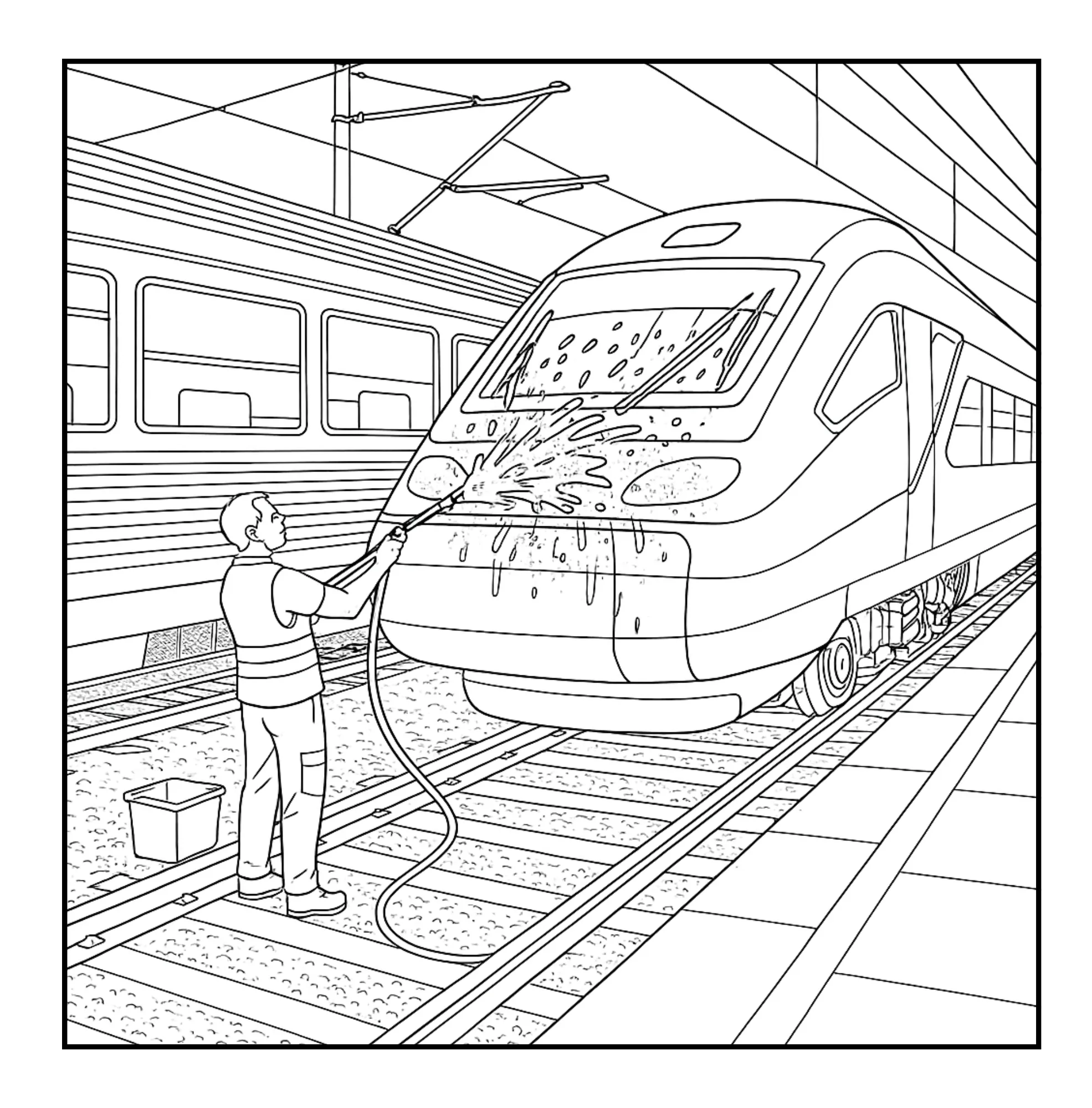 Realistische Züge zum Ausmalen aus dem Eisenbahn Malbuch für Erwachsene