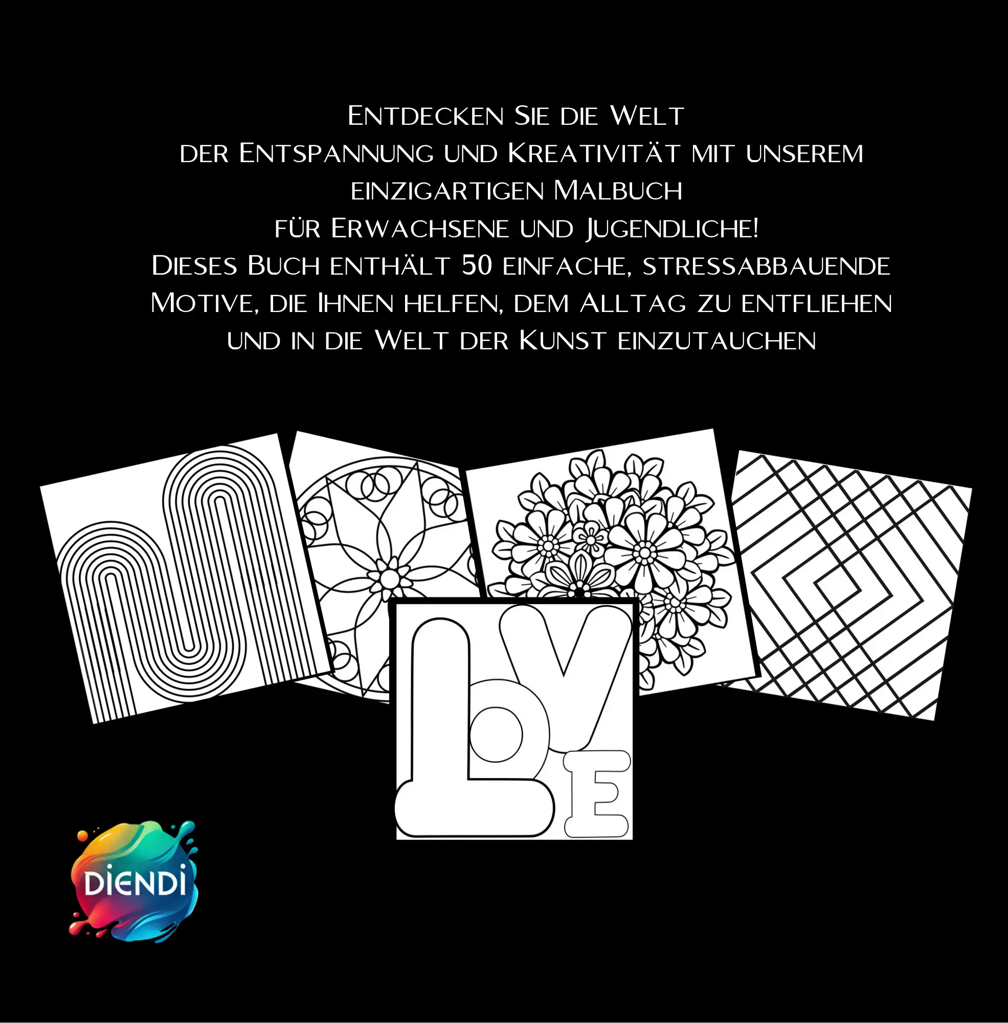 Entspannendes Malbuch für Erwachsene mit einfachen Motiven, Mandalas und Blumen zum Ausmalen