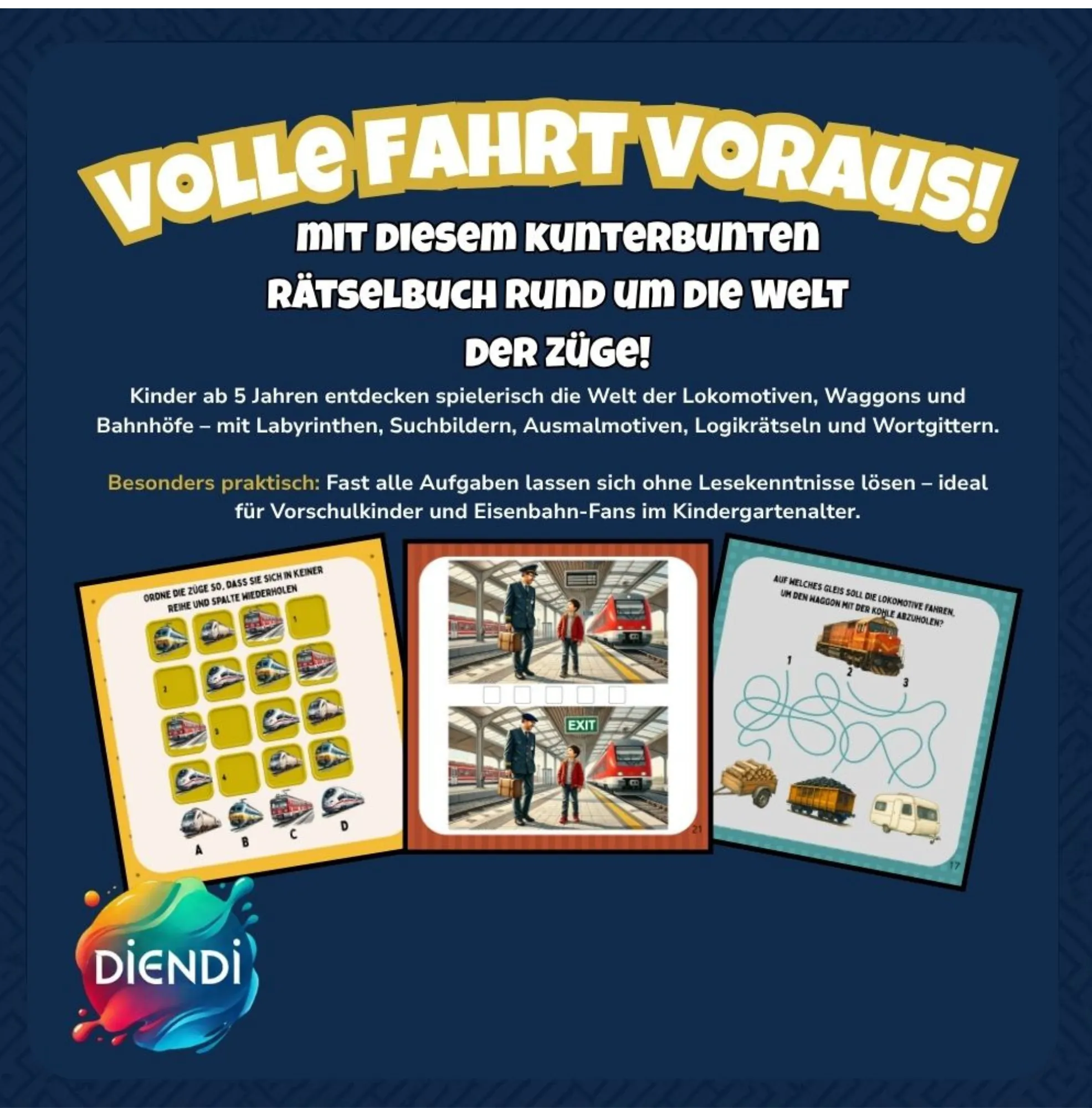 Zug-Rätselbuch für Kinder ab 4 Jahren mit Labyrinthen, Suchbildern und Ausmalmotiven