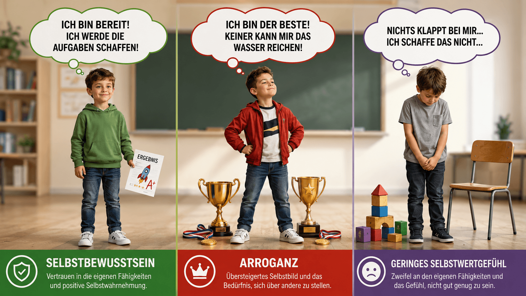 Vergleich von Selbstbewusstsein und niedrigem Selbstwertgefühl bei Kindern