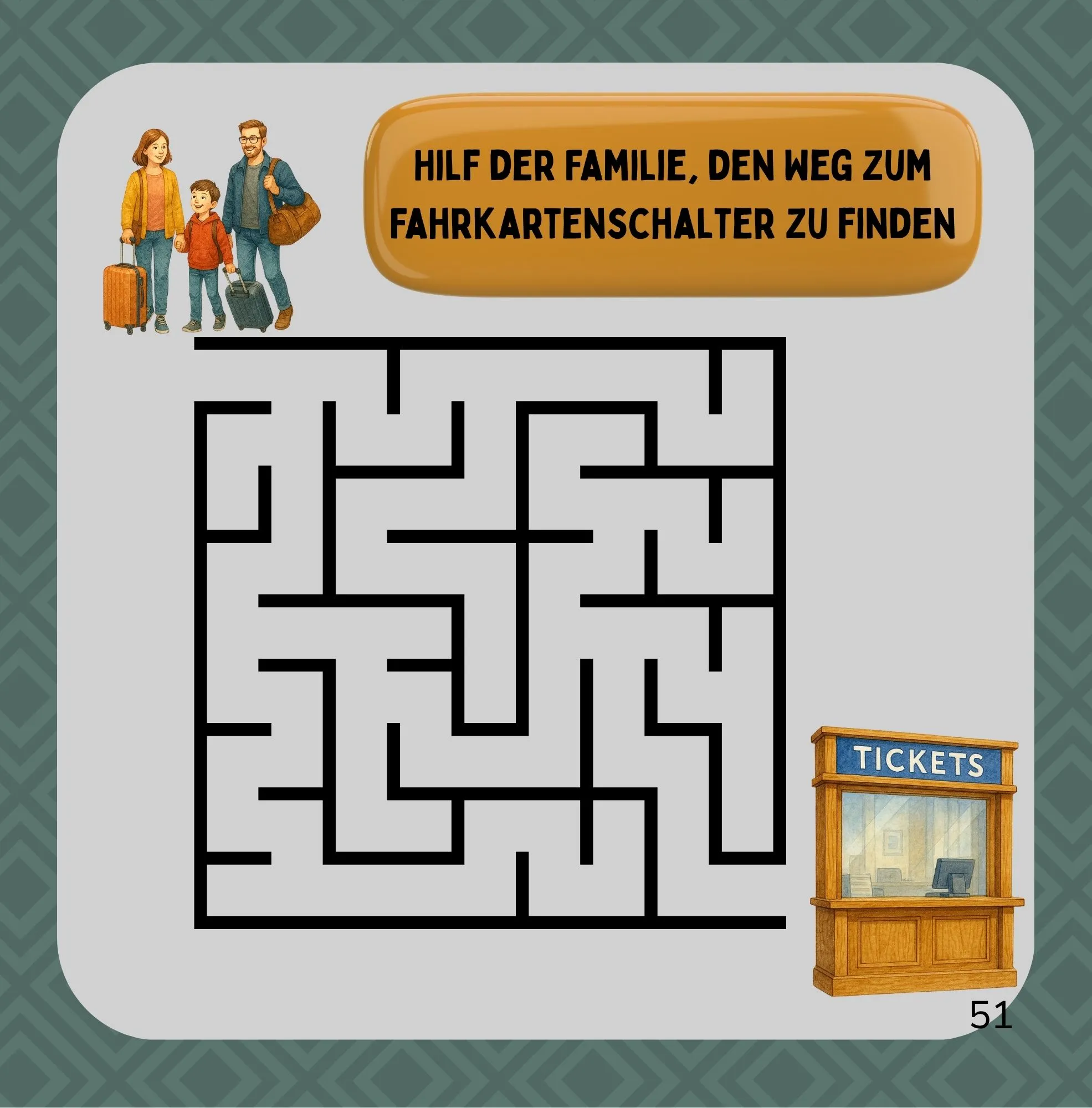 Beispielseite mit Lokomotive und kreativem Ausmalmotiv aus dem Zug-Rätselbuch