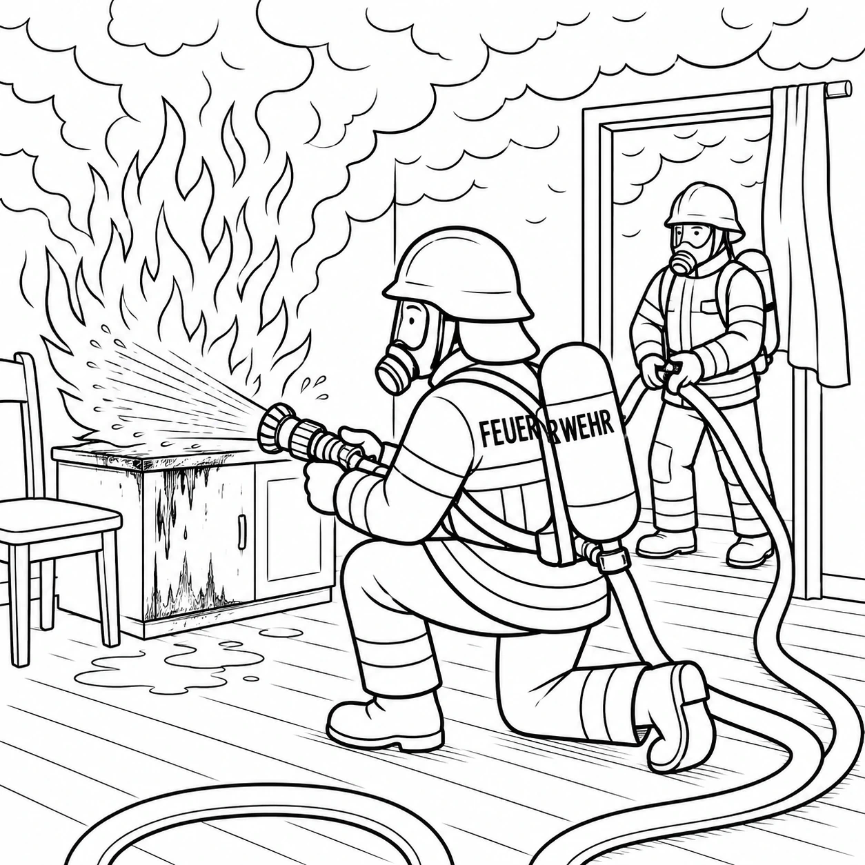 Feuerwehrauto zum Ausmalen aus dem Feuerwehr Malbuch für Kinder