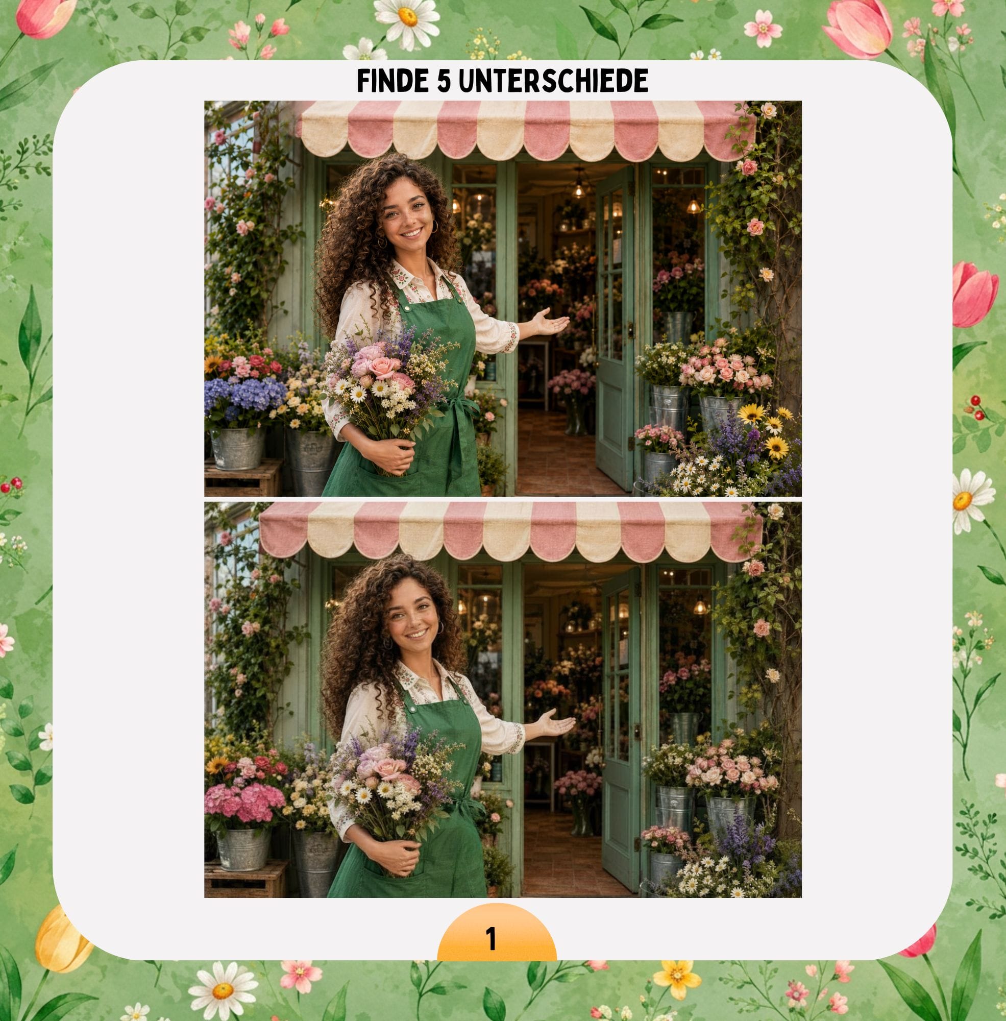 Beispielseite aus dem Blumen Rätselbuch mit einer kindgerechten Aufgabe