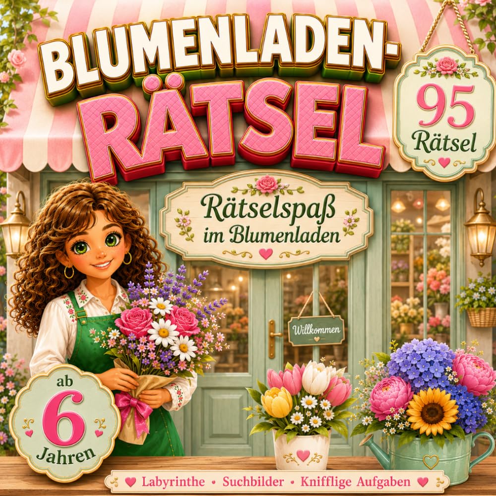 Blumen Rätselbuch für Mädchen ab 6 Jahren mit 95 abwechslungsreichen Aufgaben